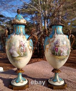 RARE! GORGEOUS 1800's Pair Antique French Sevres Porcelain Urn Lamps Signed