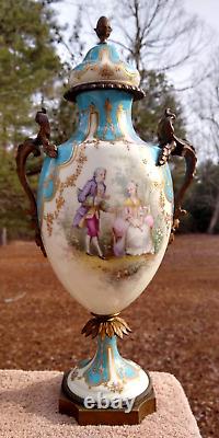 RARE! GORGEOUS 1800's Pair Antique French Sevres Porcelain Urn Lamps Signed