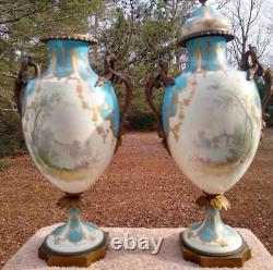 RARE! GORGEOUS 1800's Pair Antique French Sevres Porcelain Urn Lamps Signed