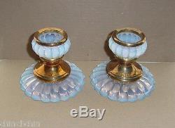 RARE Opulent PIERRE D'AVESN Deco Glass CANDLESTICK PAIR Girre OPALESCENT Signed