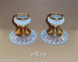 RARE Opulent PIERRE D'AVESN Deco Glass CANDLESTICK PAIR Girre OPALESCENT Signed