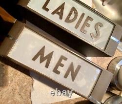 RARE PAIR ANTIQUE ART DECO Theater Bar Restroom Mens Ladies Illuminated Signs EC