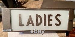 RARE PAIR ANTIQUE ART DECO Theater Bar Restroom Mens Ladies Illuminated Signs EC