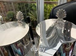 RARE PAIR ANTIQUE Style DR. C DRESSER MAGNUM CLARET JUGS SILVER PLATE SIGNED CUT