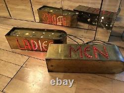 RARE PAIR Antique Theater Glass Bead MENS LADIES Signs Art Deco Chicago Electric