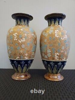 RARE PAIR Doulton Lambeth Vase Slaters Patent Chine Ware SIGNED MARKED