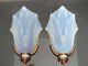 Rare Pair Of Art Deco Wall Sconces By Ezan 1930 Opalescent Molded Glass Signed