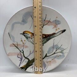 RARE! Pr Antique BHS hand painted bird plates pottery Italy- Artist Signed