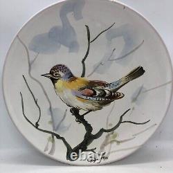 RARE! Pr Antique BHS hand painted bird plates pottery Italy- Artist Signed