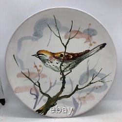 RARE! Pr Antique BHS hand painted bird plates pottery Italy- Artist Signed