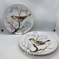 RARE! Pr Antique BHS hand painted bird plates pottery Italy- Artist Signed