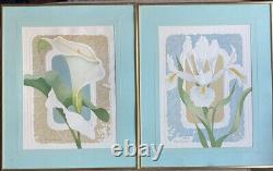 RARE Vintage Harry Wysocki Pair of Floral Signed Art Embossed Flower Prints