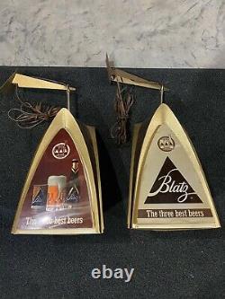 RARE pair of Antique Blatz hanging, rotating & lit beer signs