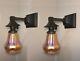 Restored! Pair Of Antique C. 1896 Mission Light Fixtures Signed Steuben Shades