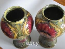 Rare Antique 1914 Pair Matching Decorative Signed William Moorcroft Vases