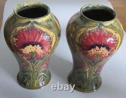 Rare Antique 1914 Pair Of Matching Decorative Signed William Moorcroft Vases