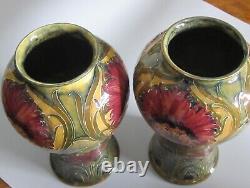 Rare Antique 1914 Pair Of Matching Decorative Signed William Moorcroft Vases