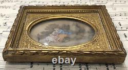 Rare Antique French Hand Painted Miniature Couple Dog Signed Alean c1909