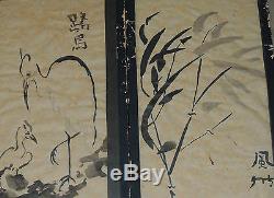 Rare Antique Mystery Pair of Beautiful Ink Japanese Paintings Signed