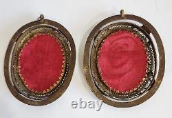 Rare Antique Pair Bronze Oval Mini Pictures 19th C. Signed Perron 5 x 4 READ