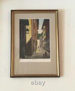 Rare Antique Pair Of Hand Colored Etchings Bela Sziklay Pencil Signed Framed