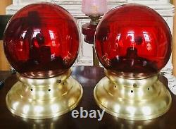 Rare Antique Ruby Red Ball Glass Light Sign Fixtures Theater