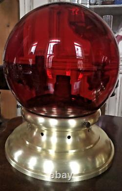 Rare Antique Ruby Red Ball Glass Light Sign Fixtures Theater