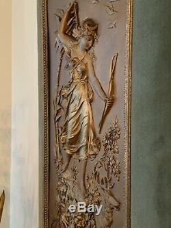 Rare Large Pair Art Nouveau Gilt Bronze Copper Plaque Signed Reduced