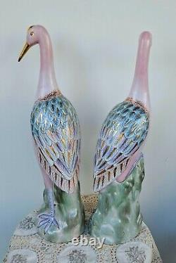 Rare Large Pair Chinese Export Porcelain figurines Cranes Femaly Rose 16.5 42sm