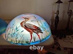 Rare Matching Pair of Signed Swampy Egret Lamp Shades Handel Era