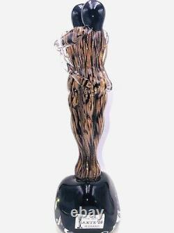 Rare Murano Embraced Lovers Signed Glass Figurine / Sculpture Copper / Black