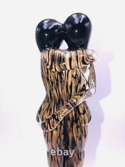 Rare Murano Embraced Lovers Signed Glass Figurine / Sculpture Copper / Black