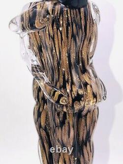 Rare Murano Embraced Lovers Signed Glass Figurine / Sculpture Copper / Black