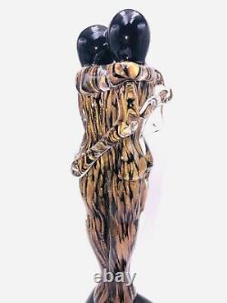 Rare Murano Embraced Lovers Signed Glass Figurine / Sculpture Copper / Black