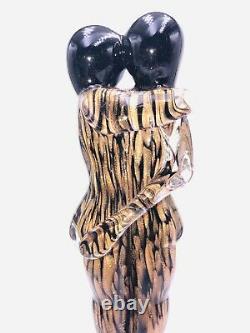 Rare Murano Embraced Lovers Signed Glass Figurine / Sculpture Copper / Black