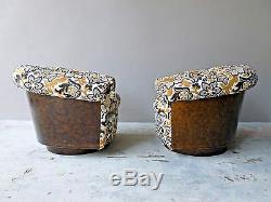 Rare Pair 70's Signed Milo Baughman Burl Barrel Back Lounge Chairs