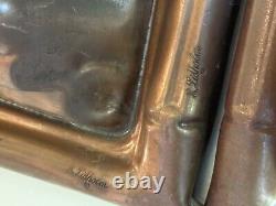 Rare Pair Antique Copper Relief Asian Man And Woman Wall Planters Artist Signed