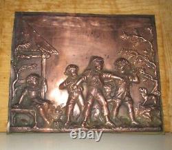 Rare Pair Antique French Copper Relief Plaques Signed Charles Anfrie 1833-1905