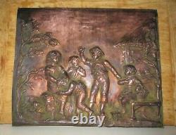 Rare Pair Antique French Copper Relief Plaques Signed Charles Anfrie 1833-1905