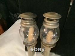 Rare Pair Antique Signed A. Butin Pewter Railroad Coach Candle Lanterns N. R