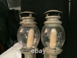 Rare Pair Antique Signed A. Butin Pewter Railroad Coach Candle Lanterns N. R