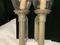 Rare Pair Antique Signed A. Butin Pewter Railroad Coach Candle Lanterns N. R