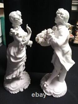 Rare Pair Antique Signed Sevres Bisque Figurines