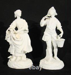 Rare Pair Antique Signed Sevres Bisque Figurines of Grape Gatherers 9h