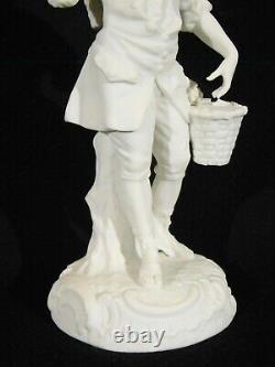 Rare Pair Antique Signed Sevres Bisque Figurines of Grape Gatherers 9h