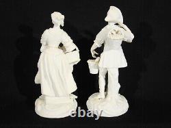 Rare Pair Antique Signed Sevres Bisque Figurines of Grape Gatherers 9h