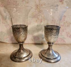 Rare Pair Antique Tiffany & Co Sterling Silver Crystal Vase Toasting Cups Signed