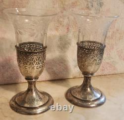 Rare Pair Antique Tiffany & Co Sterling Silver Crystal Vase Toasting Cups Signed
