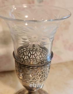 Rare Pair Antique Tiffany & Co Sterling Silver Crystal Vase Toasting Cups Signed