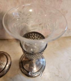 Rare Pair Antique Tiffany & Co Sterling Silver Crystal Vase Toasting Cups Signed